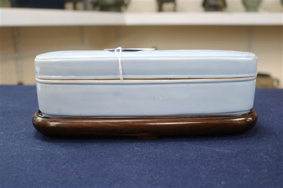 A Chinese Claire-de-Lune glazed scribes box and cover, 19th /20th century, 22cm, wood stand